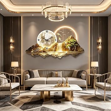 Creative Remote-Controlled Decorative Wall Clock, 3D Light-Up Wall Decor Clock, Big Wall Clock for Living Room Decor C 39.4x19.7/100x50cm