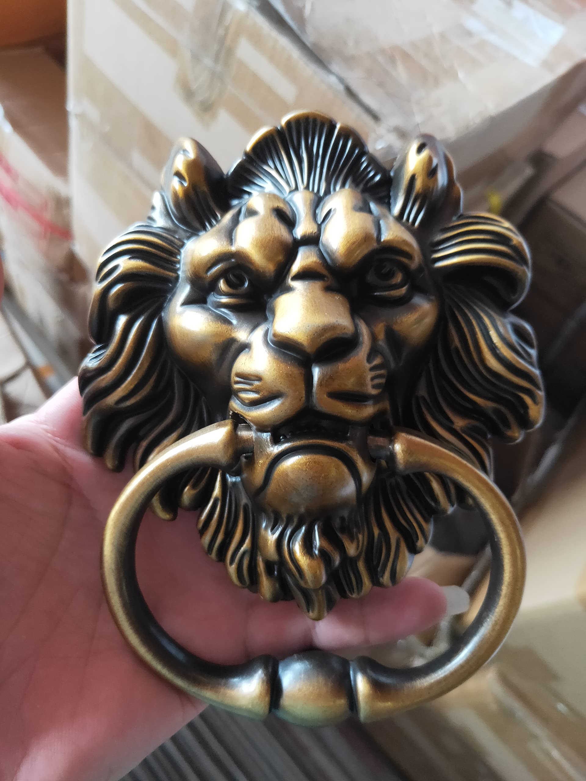 Knocker Antique kołatka na drzwi z głową lwa wielokolorowa, stop cynku, do drzwi i krzeseł (złoty)