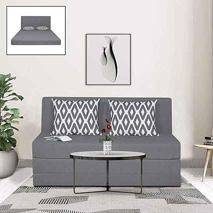 Adorn India Easy Highback Two Seater Sofa Cum Bed Rhombus 4' x 6' (Grey)