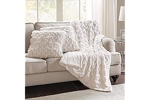 Comfort Spaces Ruched Faux Fur Plush Throw Blanket and Pillow Cover Set