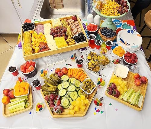 Miniatura 3 de Bandejas de bambú para servir charcutería de 16.5 x 11.8 pulgadas con asa, el juego incluye 1 hexagonal de 12.5 pulgadas + 1 cuadrado de 7.8