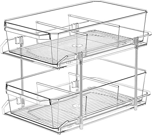 Organizador transparente de 2 niveles con divisores para gabineteencimera, contenedor y organizador deslizante multiusos para cocina, despensa,