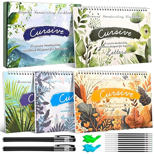 Amazon.com: 4-Pack Reusable Grooved Cursive Handwriting Workbooks with ...