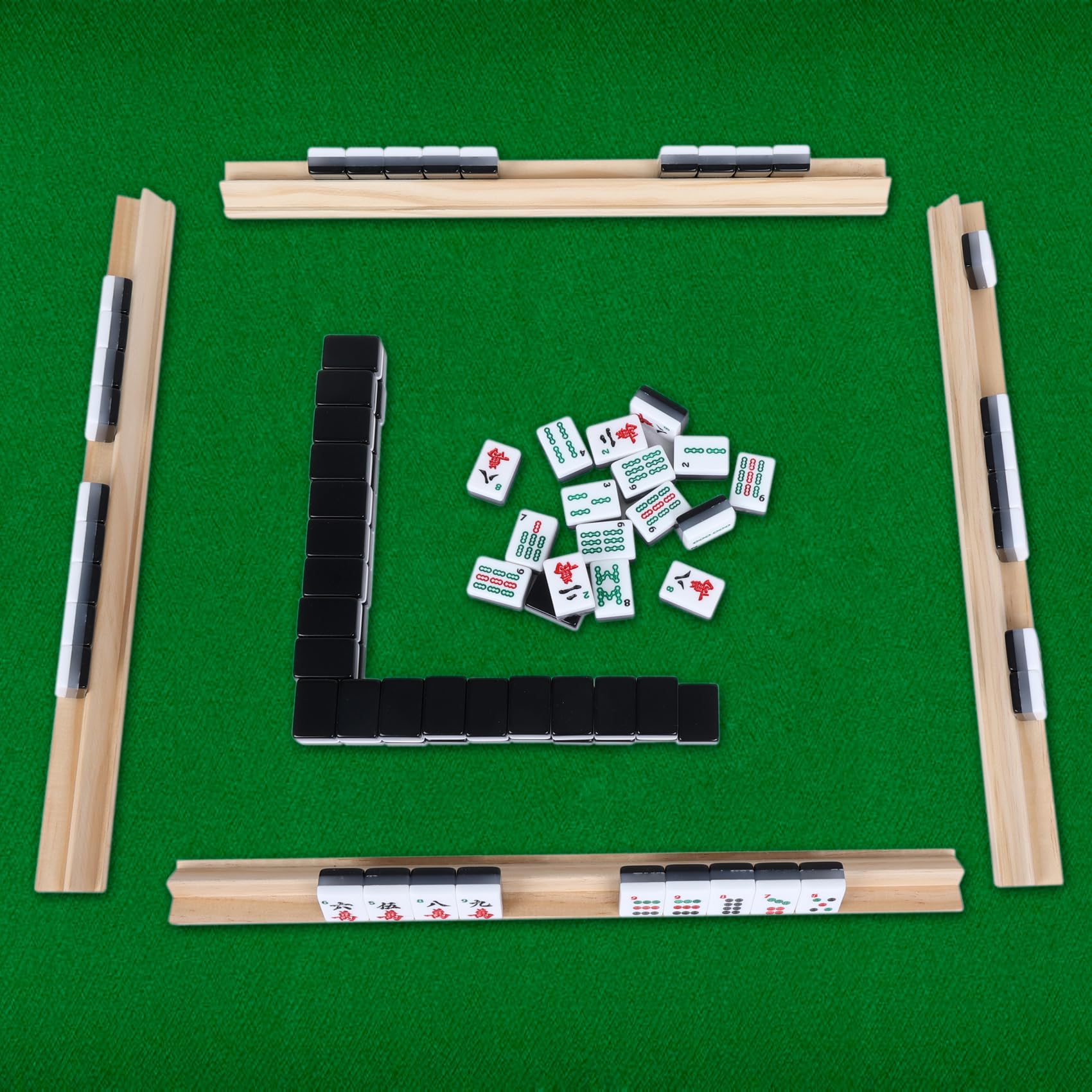 GOTHINK Zestaw drewnianych płytek i tacek mahjong