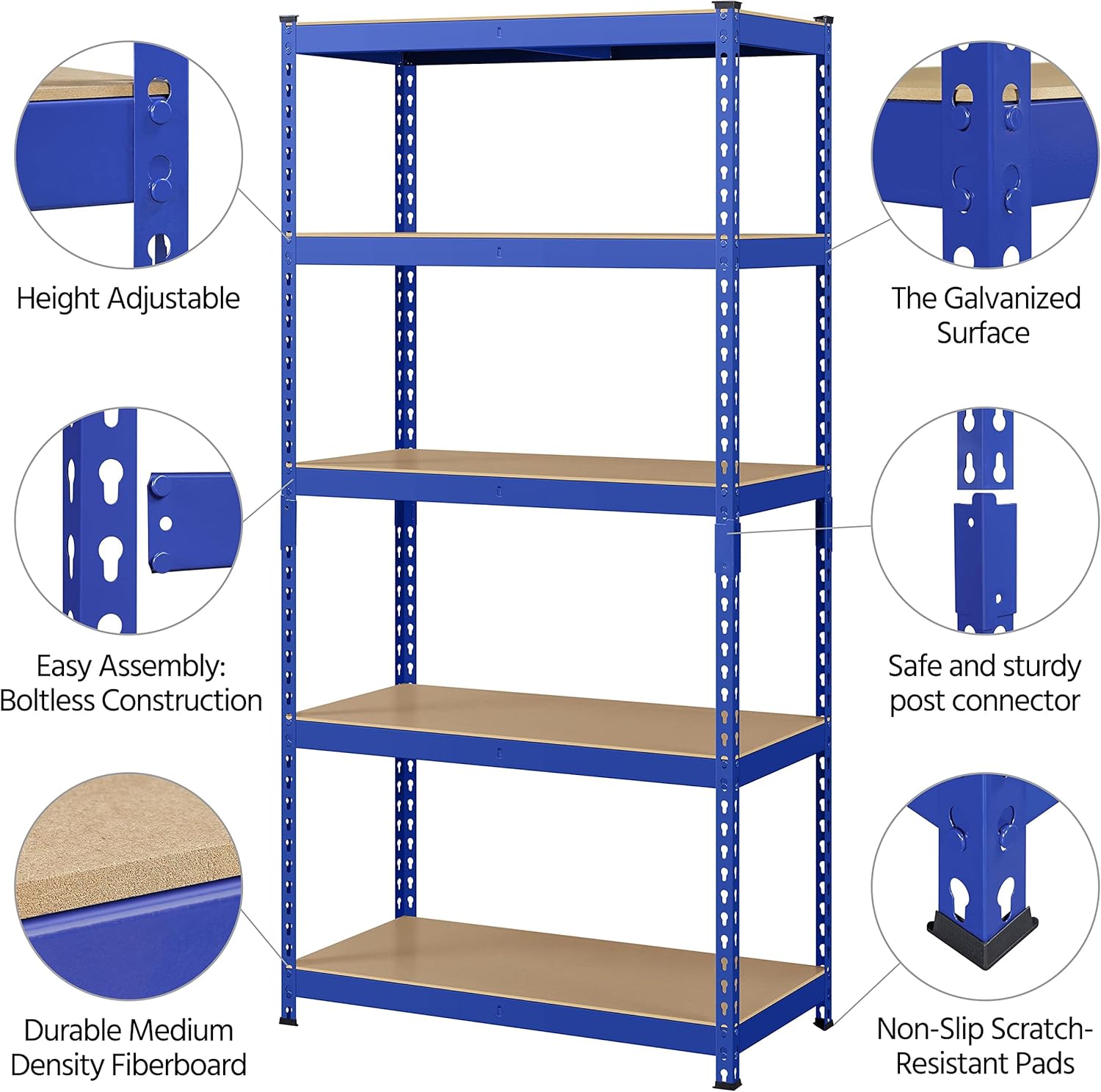 Yaheetech Storage Shelves, 5 Tier Heavy Duty Adjustable Metal Shelving Unit, Industrial Utility Rack for Garage Warehouse Pantry Closet (35.5 W x 17.5 D x 72 H Inches, Blue) - Image 5