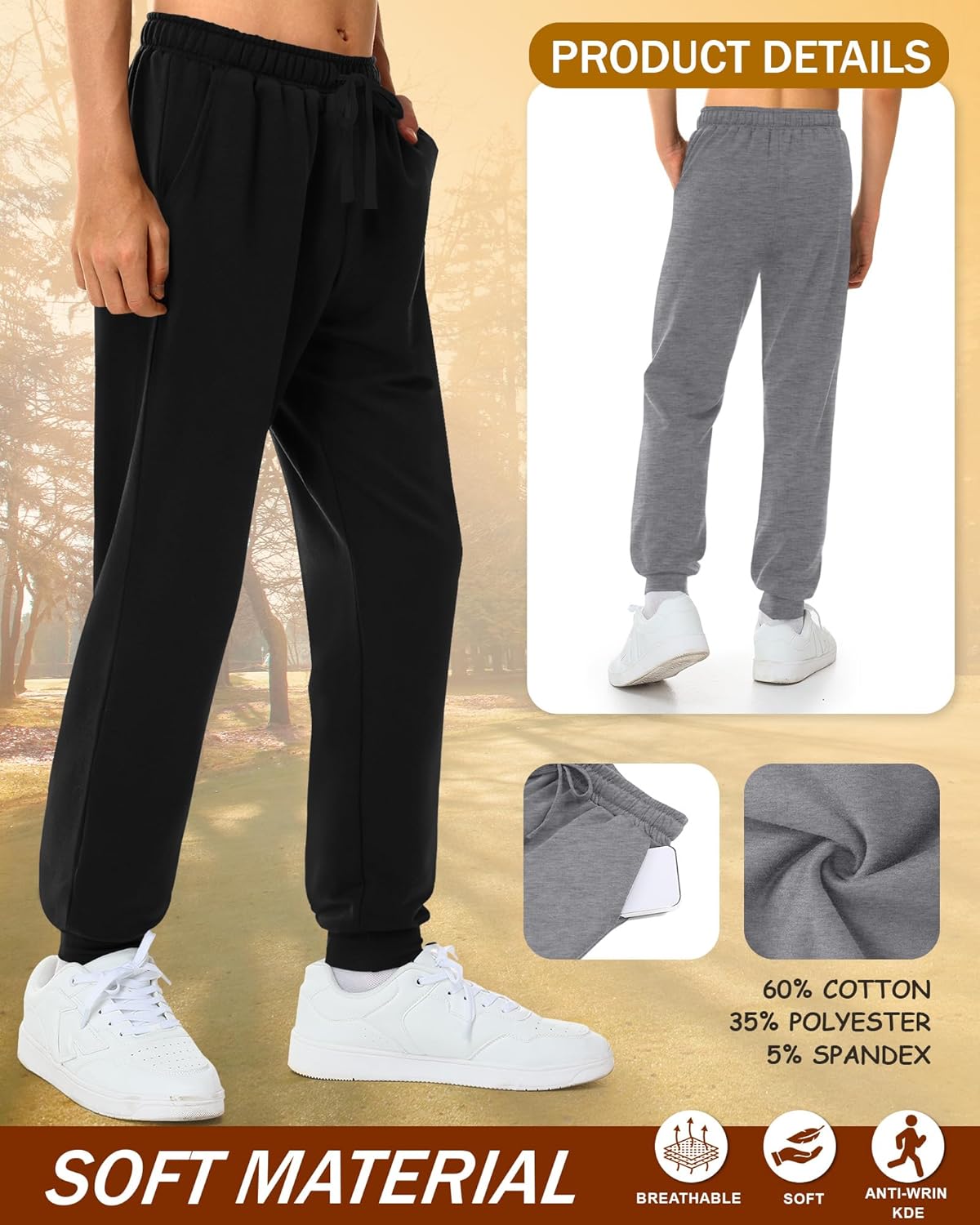 4 Pack Boys Sweatpants Kids Jogger Athletic Casual Basic Pants Youth Pull on Soft Pants with Pockets Drawstring
