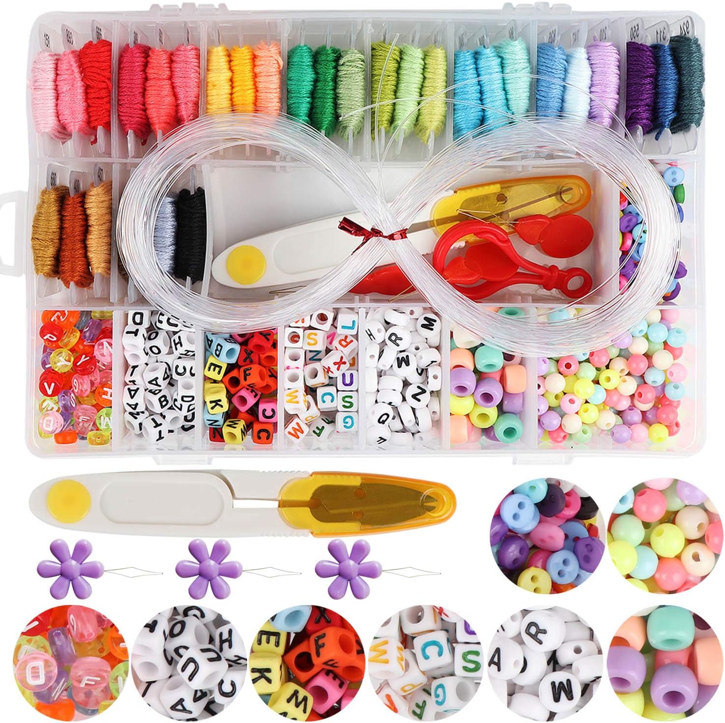 Handcrafted DIY Bracelet Making Beads Kit,Hand-Make Necklaces Letter Beads Colorful WEEFUN Multi-Color Embroidery Floss"A-Z" Alphabet Beads Bracelets String Kit for Christmas Birthday Gift