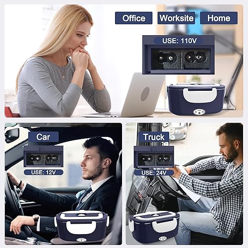 Miniatura 2 de Fiambreras eléctricas con calefacción para adultos Fiambrera eléctrica de 80 W, 1224110 V, 1,5 L, lonchera calentable para cochecamiónoficina,