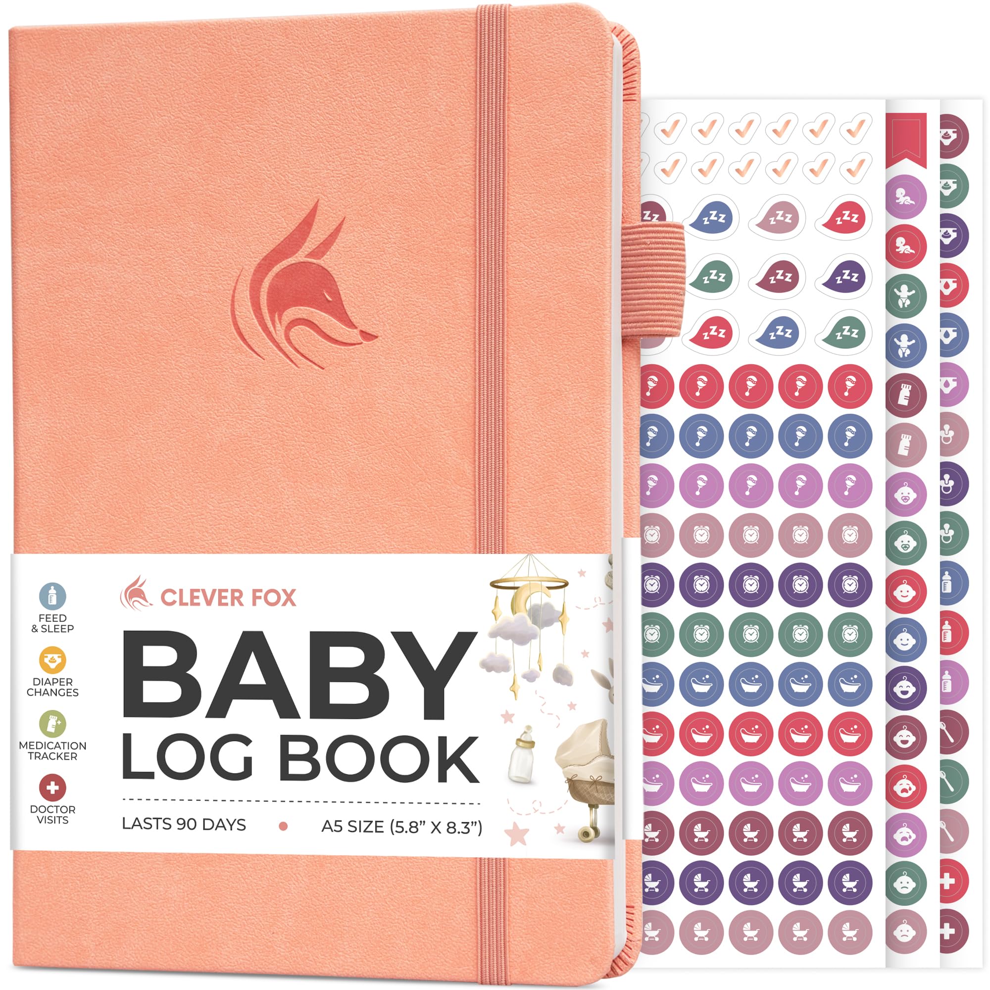 Clever Fox Baby Log Book – Daily Feeding & Sleep Tracker Journal – Medical Care Newborn Record, Gifts for New Parents & Baby Registry (Peach Pink)