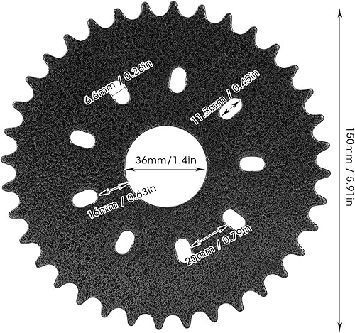 Miniatura 5 de Piñón plano trasero, piñón de cadena plana de 36 dientes con kit de montaje de adaptador de 9 agujeros, apto para bicicletas motorizadas motorizadas