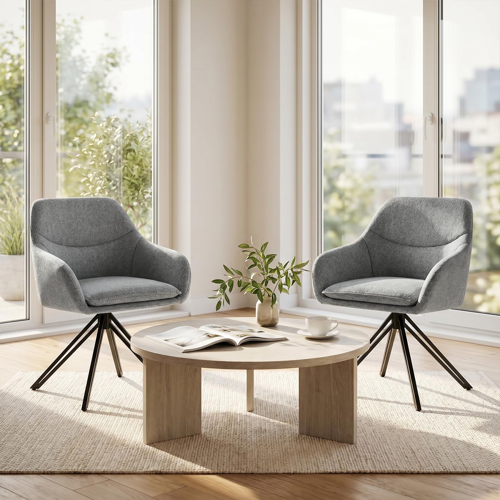Esszimmerstühle Drehbar 6er Set mit Armlehne, Drehstuhl Esszimmer, Polsterstuhl, 360° drehbar, Küchenstuhl mit Metallbeine für Esszimmer, Büro, Taubengrau