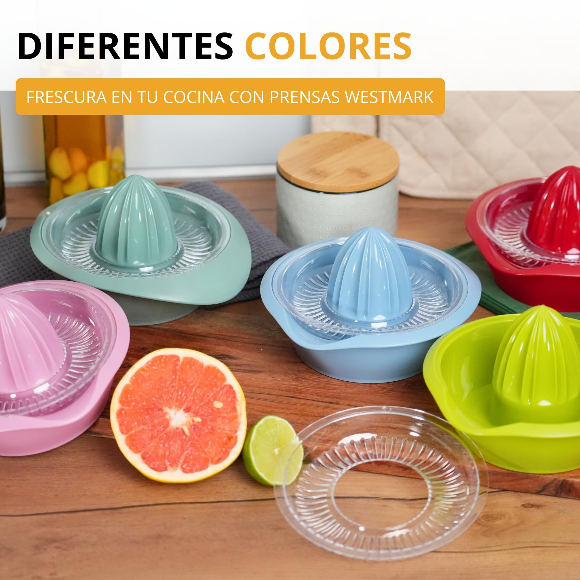 Westmark Exprimidor de limón/cítricos con recipiente, Diámetro: 18,7 cm, Capacidad: 0,5 litros, Plástico, Limetta, Verde manzana, 3091227A