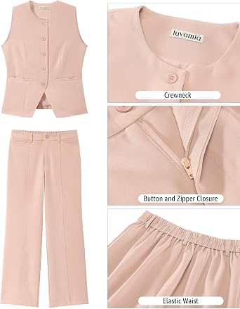 luvamia Vest Pants Suits for Women Dressy 2 Piece Business Casual Outfits