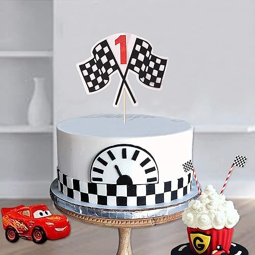 Miniatura 4 de Banderas de carreras para tartas de cualquier edadnúmero, decoración de pastel con purpurina para auto de carreras con temática de feliz cumpleaños,