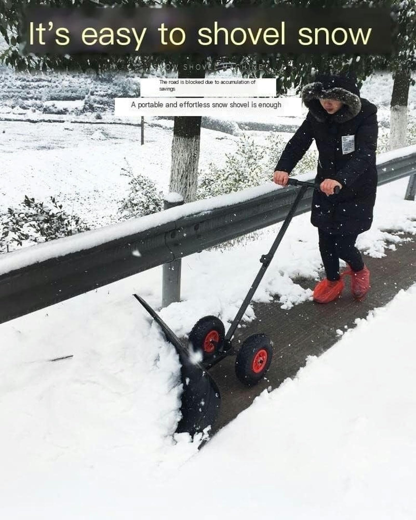 Metalowa łopata do śniegu, łopata do śniegu z kółkami, wytrzymała regulowana rolowana łopata do śniegu, ręcznie pchana łopata do śniegu i lodu na podjazd, tarasy, chodniki