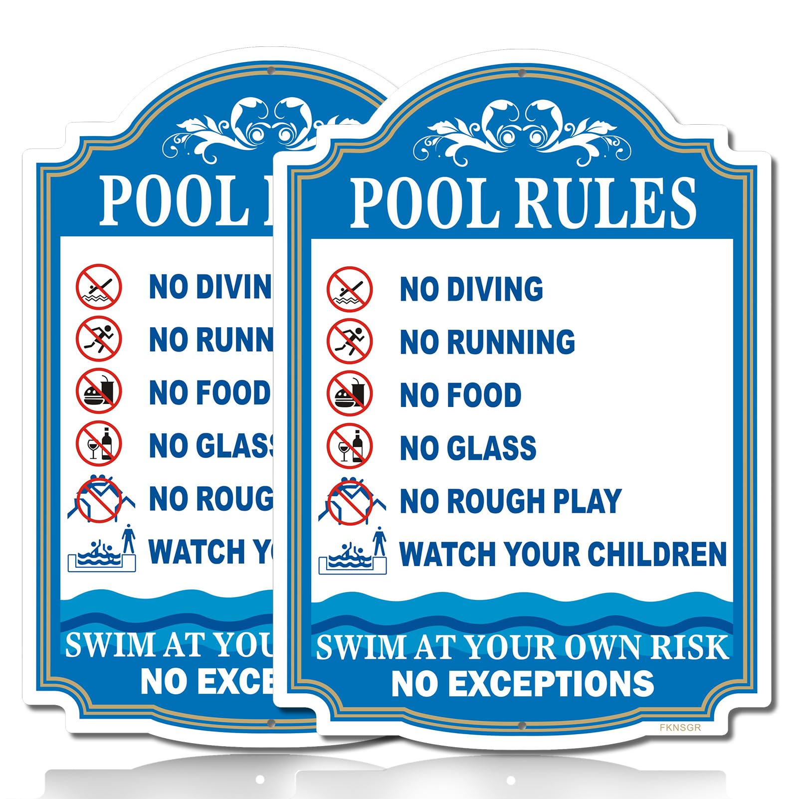 Paquete de 2 letreros de reglas de piscina, 10 x 14 pulgadas, sin óxido, 040 de aluminio, con protección UV, resistente a la decoloración