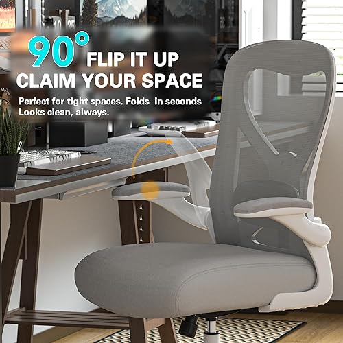 Miniatura 6 de Silla de escritorio de oficina con soporte lumbar ergonómico, cojín de asiento extra grueso, brazos abatibles, respaldo de malla transpirable, silla