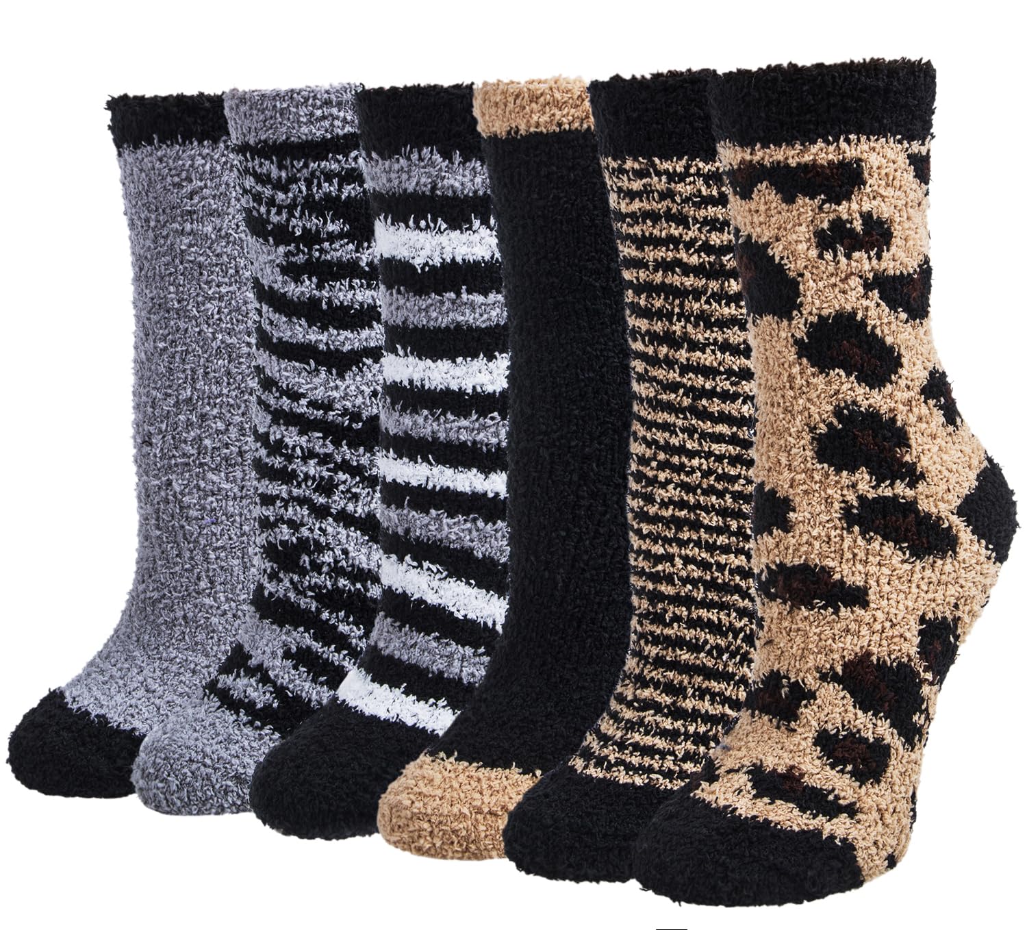 Justay Women's Fluffy Leopard Print Thermal Socks - Soft, Warm & Cosy Fuzzy Bed Socks for Winter & Christmas Gifts