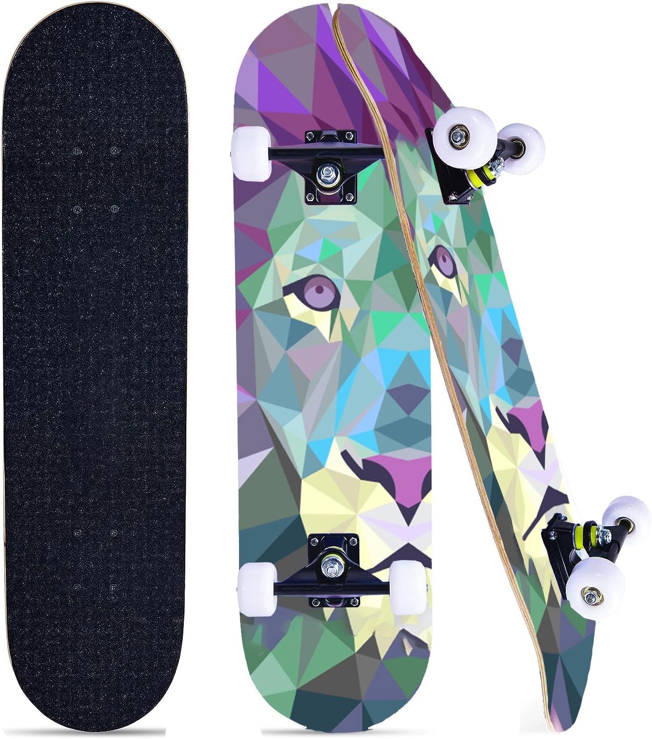 Skateboards for Beginners Kids Boys Girls and Adults 31"x8" Pro Complete Skateboard 8 Layers Maple Wood, Double Kick Concave, Fascinating Cool, Solid&Durable