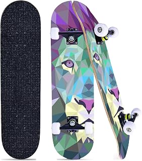 Skateboards for Beginners Kids Boys Girls and Adults 31"x8" Pro Complete Skateboard 8 Layers Maple Wood, Double Kick Concave, Fascinating Cool, Solid&Durable
