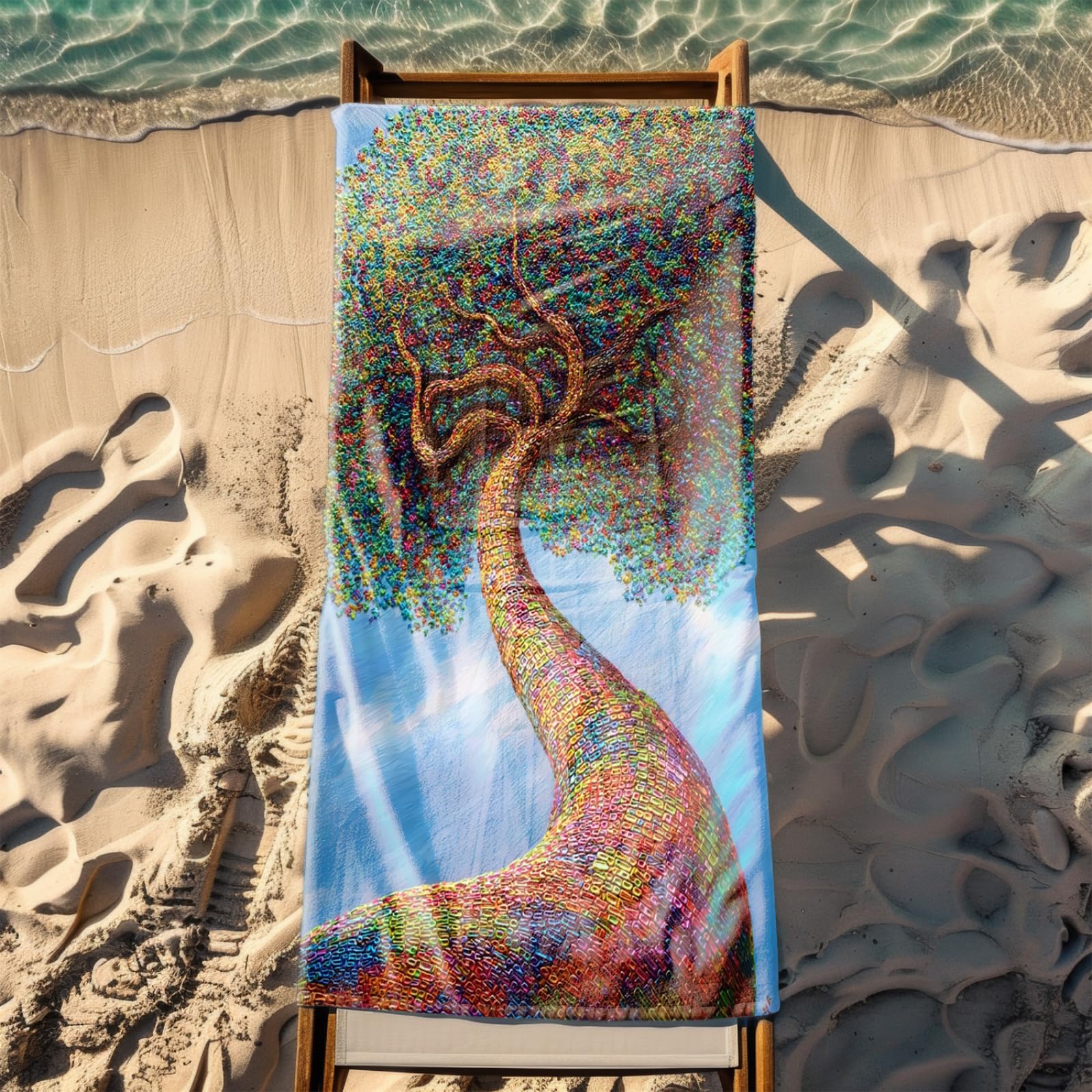 Serviette de Plage 90X180 Arbre Géométrique Bleu-Vert