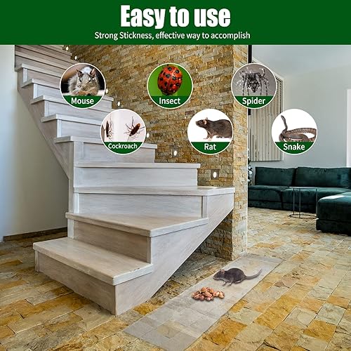 Miniatura 5 de Qualirey 8 trampas adhesivas para ratones de 47 pulgadas, ultra grandes, trampas adhesivas para ratas que funcionan para atrapar ratas, cucarachas,