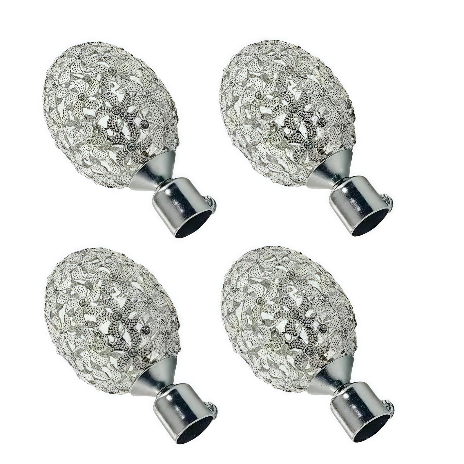 Essmoko Chrome Plating Curtain Pole Ends Finials 4Pcs 25Mm 28Mm Zinc Alloy Material Rhinestone Decoration Hollow Roman Rod Tip Chrome 25Mm