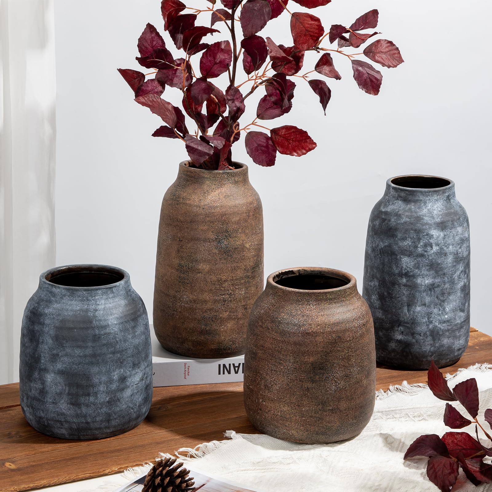 Amazon.com: Briful 11in Rustic Ceramic Vase, Brown Vintage Flowers