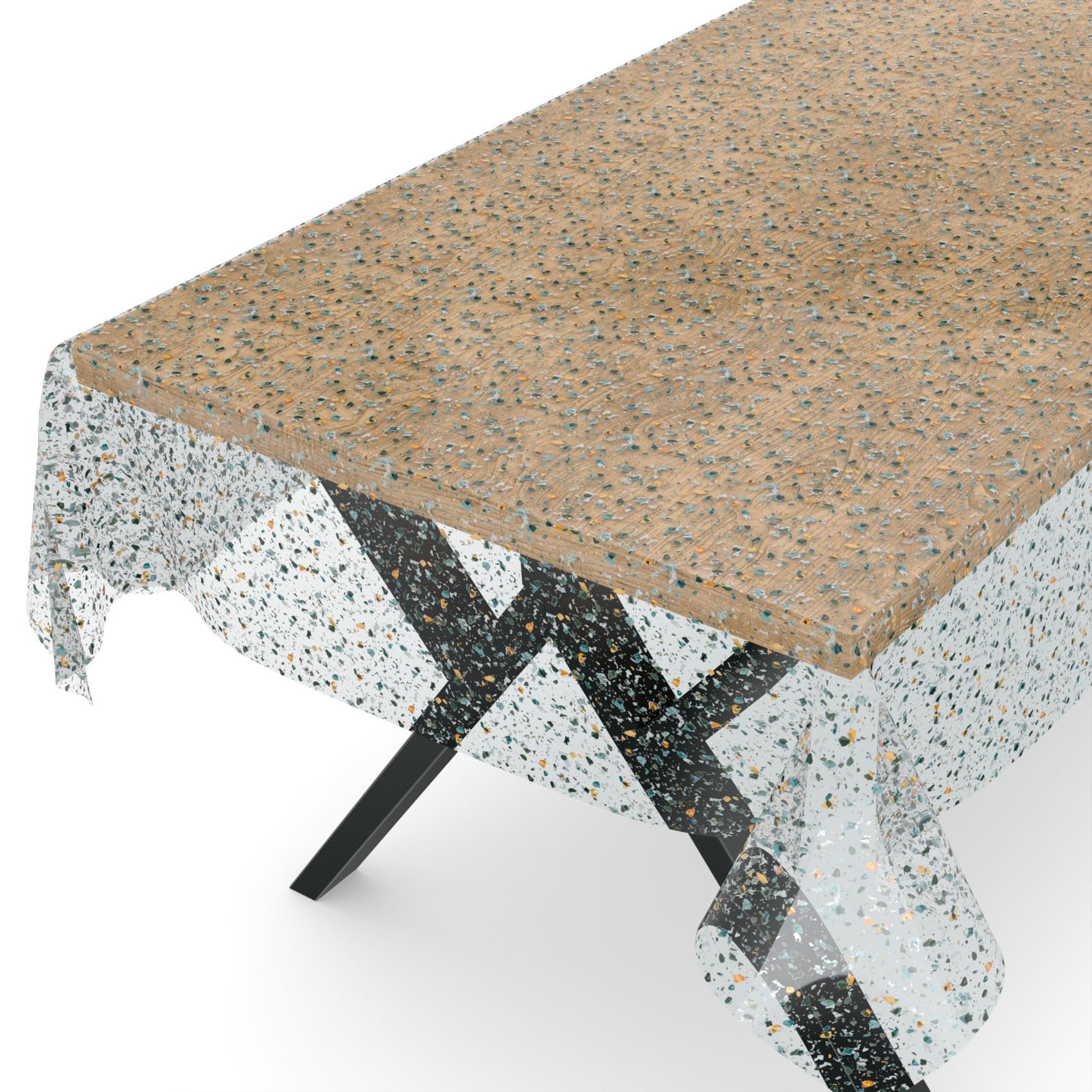 ANRO Mantel de hule transparente, protector de mesa, estampado, diseño Terrazo, 3000 x 140 cm, borde cortado