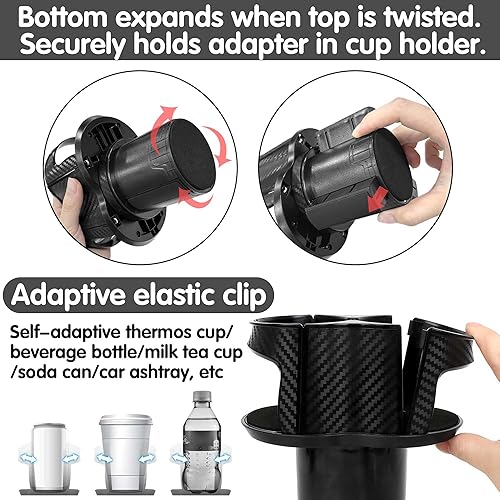 Miniatura 4 de Reofrey Adaptador expansor multifuncional 2 en 1 para portavasos de automóvil, soporte universal doble con soporte ajustable, boca elástica de
