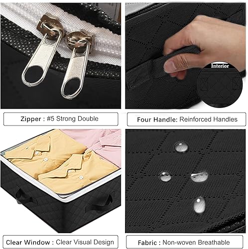 Miniatura 5 de Paquete de 2 contenedores de almacenamiento debajo de la cama, 90 L de gran capacidad, organizadores de armario de dormitorio y contenedores de