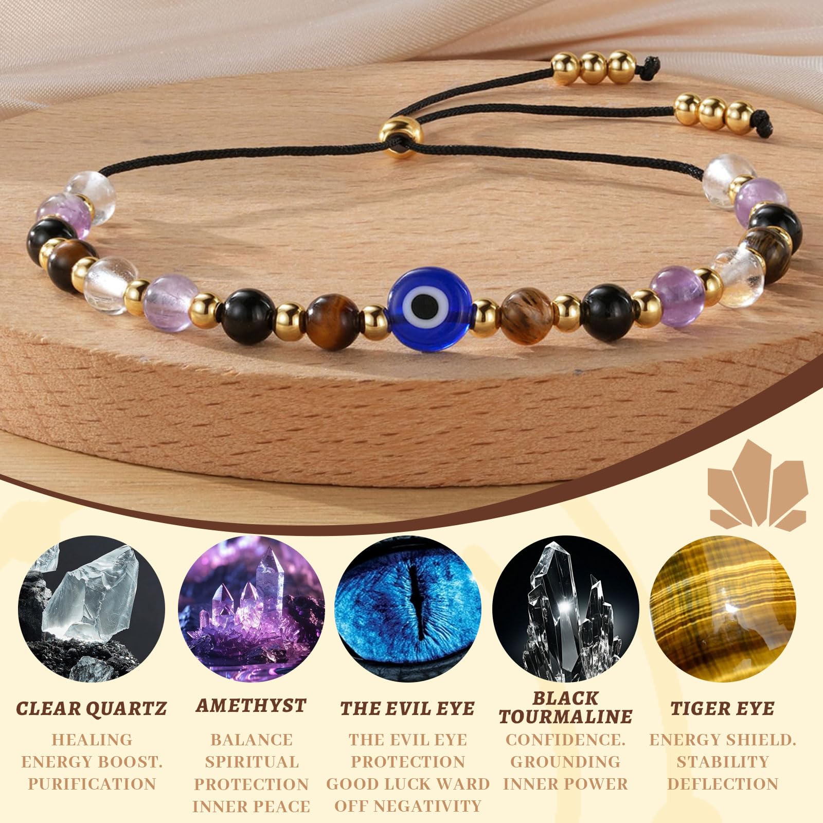Nupuyai Bracciale Con Perline Di Cristallo E Cuore: Pietre Curative E Ciondolo Love – Regalo Per Lei