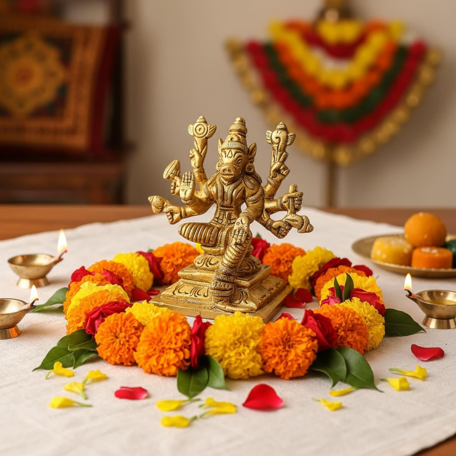 LOVENSPIRE Brass Varahi Devi Statue Hindu Goddess Deity Matrikas Dandini Varahi Amman Idol for Pooja Room Home Temple Lord Vishnu’s Varaha Avatar - Housewarming Navaratri Gift (3 Inches)