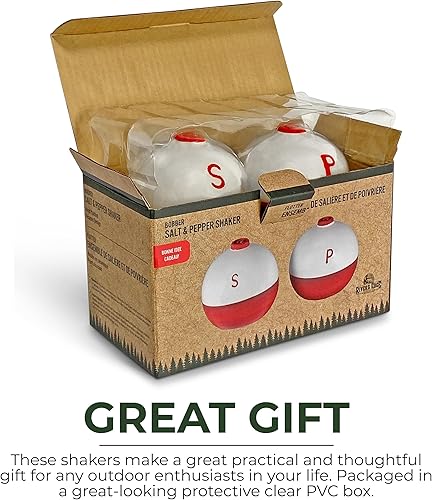 Miniatura 6 de Rivers Edge Products - Juego de salero y pimienta bobber cerámica roja y blanca a juego