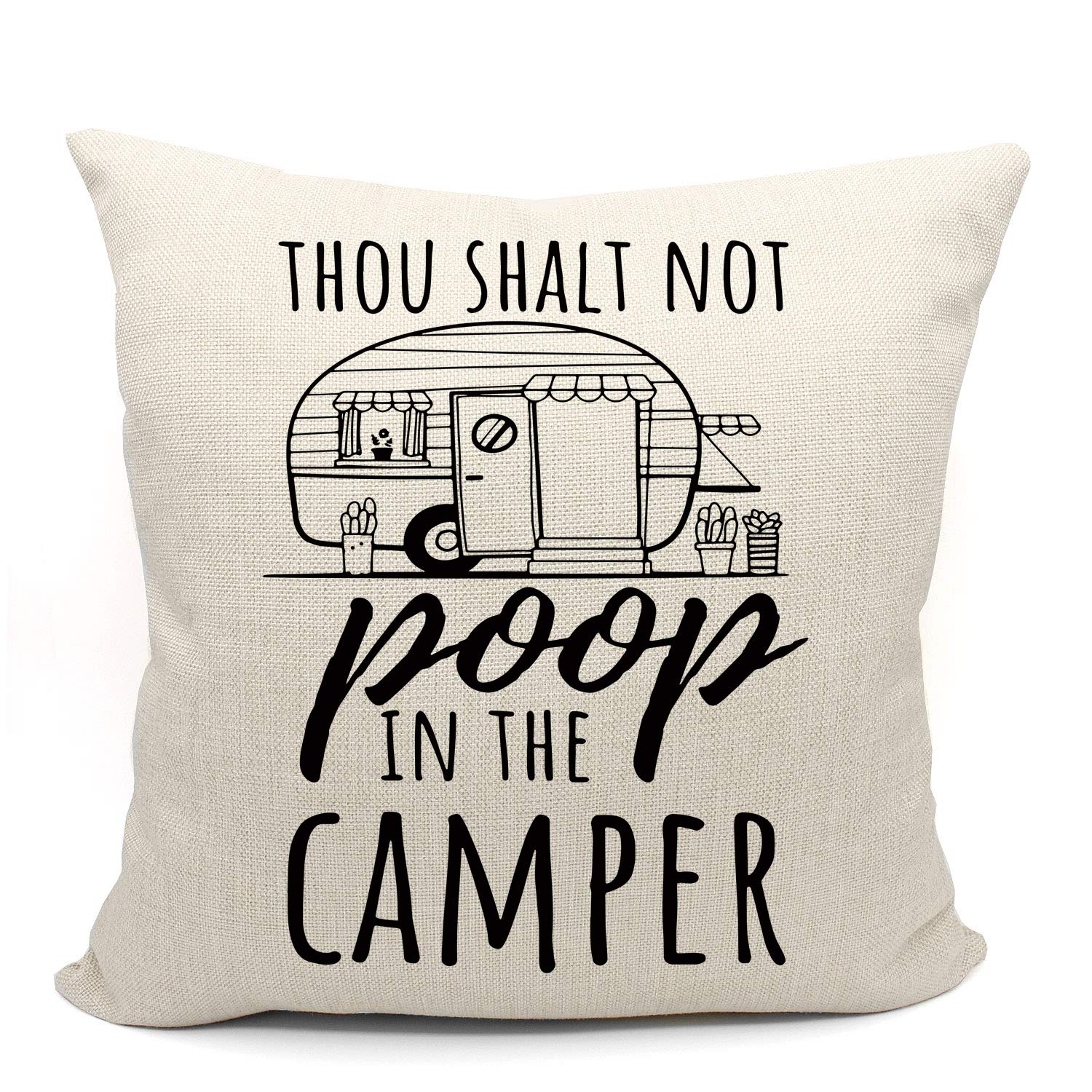 Mancheng-zi Thou Shalt Not Poop in The Camper Throw Pillow Case, Campers Gifts, Camper Decor, 18 x 18 Inch Funny Trailer Pillow Decorative Linen Cushion Cover for Sofa Couch Bed