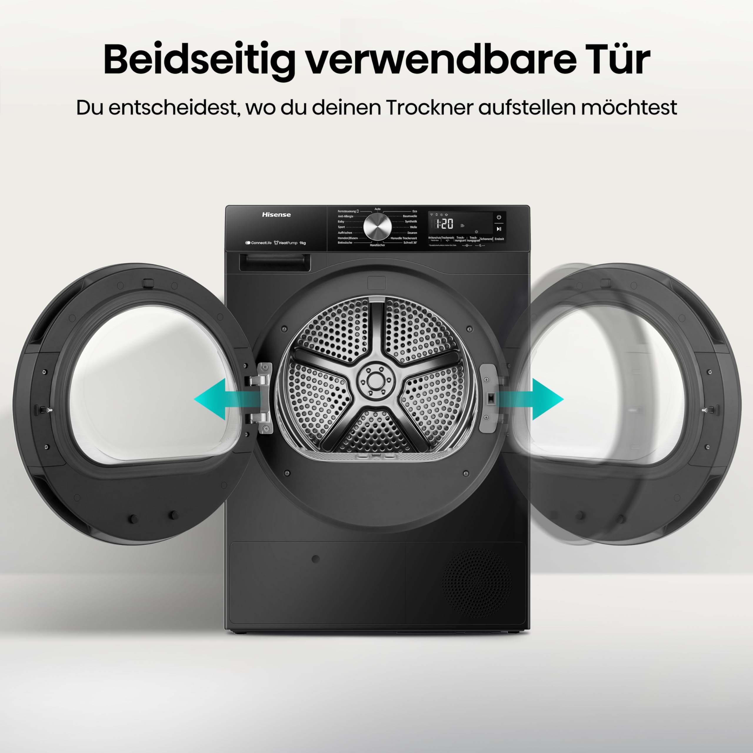 Hisense DH3S902BBCC Kondenstrockner mit Wärmepumpe / 9KG / 16 Programme/ConnectLife/Autodry/QuickDry/Allergie-Pflege/Auffrischen/TwinAir/DelayEnd/Feuchtesensor/EEK: C/Schwarz