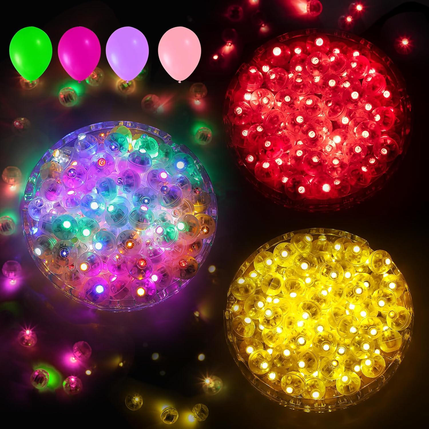 Aogist 300Pcs (Multicolor&Red&Warm White) Balloon Lights,3 Boxs,Long Standby Time,Waterproof Mini Light for Birthday Party Wedding Christmas Halloween Easter Decorative