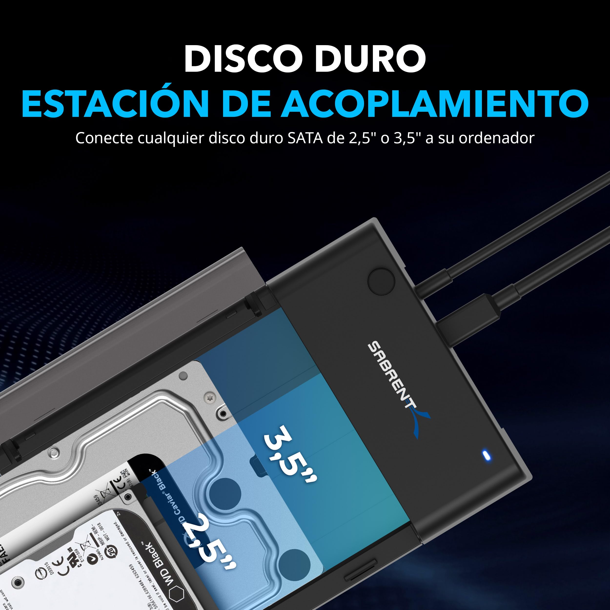 SABRENT Carcasa para SATA SDD/HDD de 2,5/3,5" | USB 3.0 | Soporta UASP y Trim | Instalación sin Herramientas [EC-DFLT]
