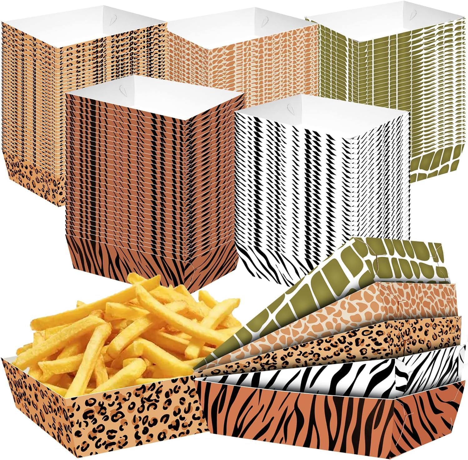 50Pcs Jungle Safari Wild Animal Party Supplies Disposable jungle zoo animal Print Paper food tray for Birthday Party, Baby Shower and jungle safari theme party decorations
