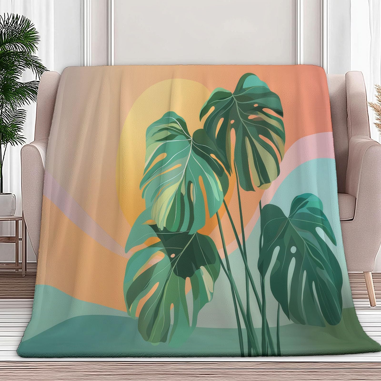 Couvertures en polaire monstera pour voyage et lit d'enfant cosy
