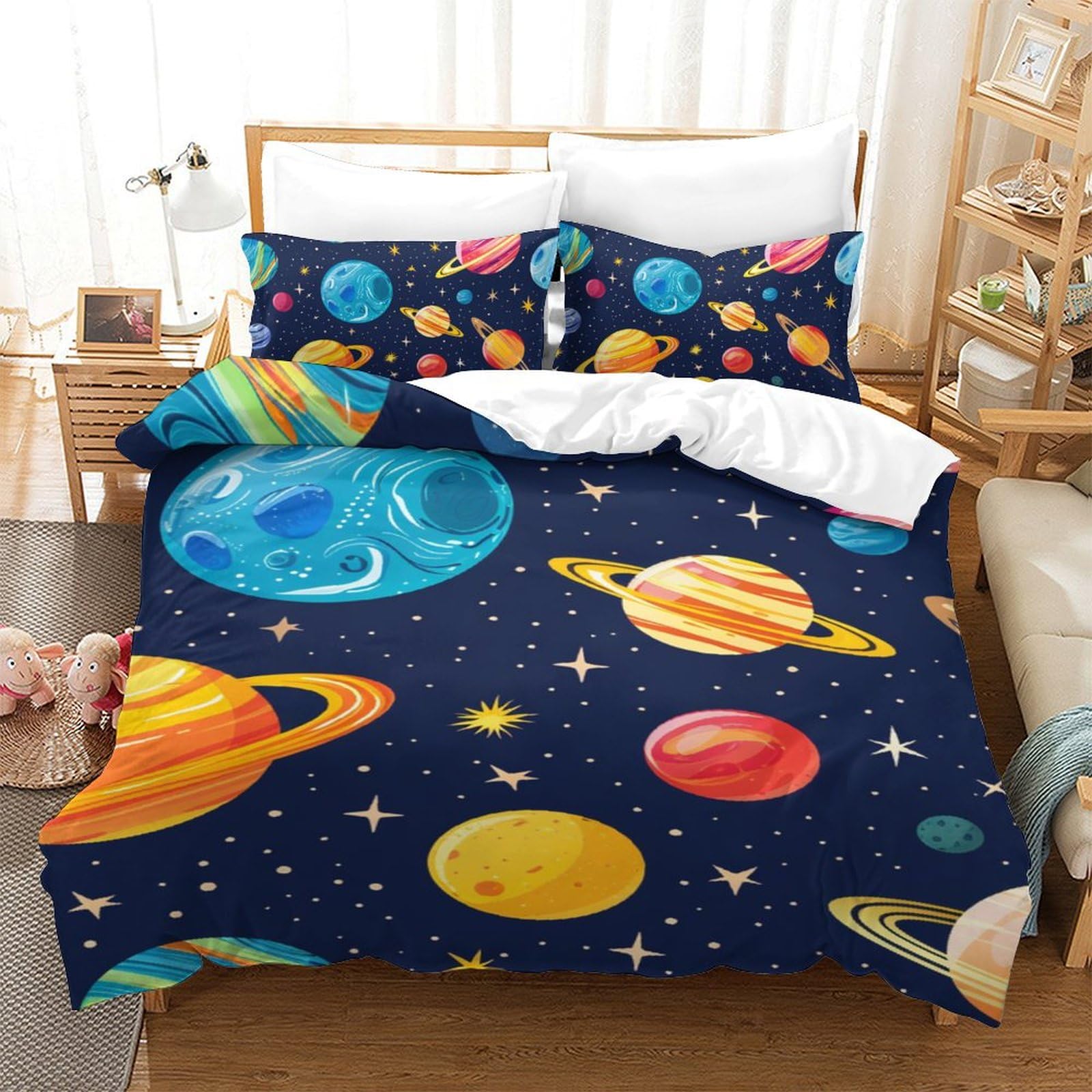Housse de couette galaxie 3D pour chambre d'ado et enfant, parure de lit 3 pièces microfibre