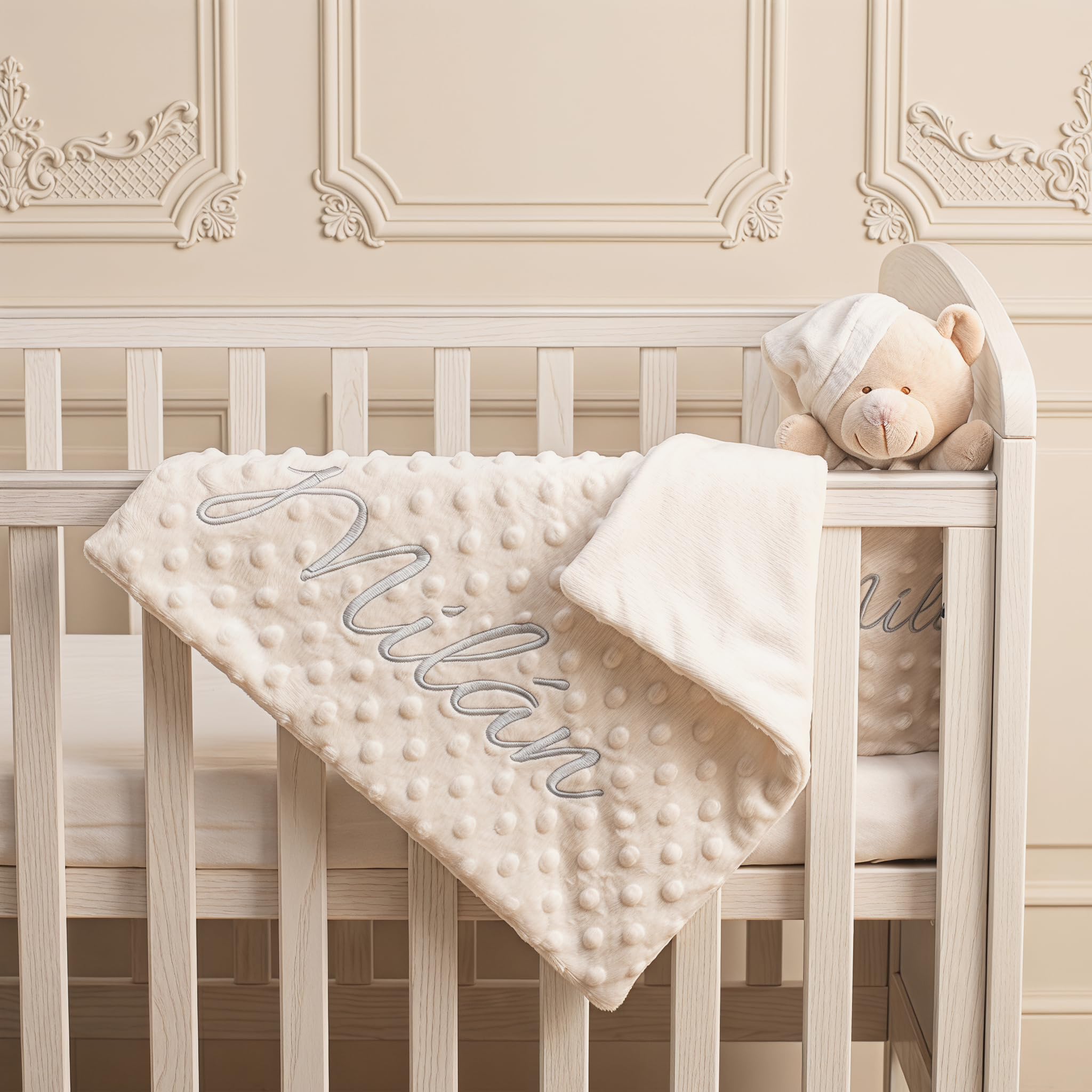 Couverture personnalisable avec nom brodé Cadeau pour parents Baptêmes Baby shower (couverture + doudou)