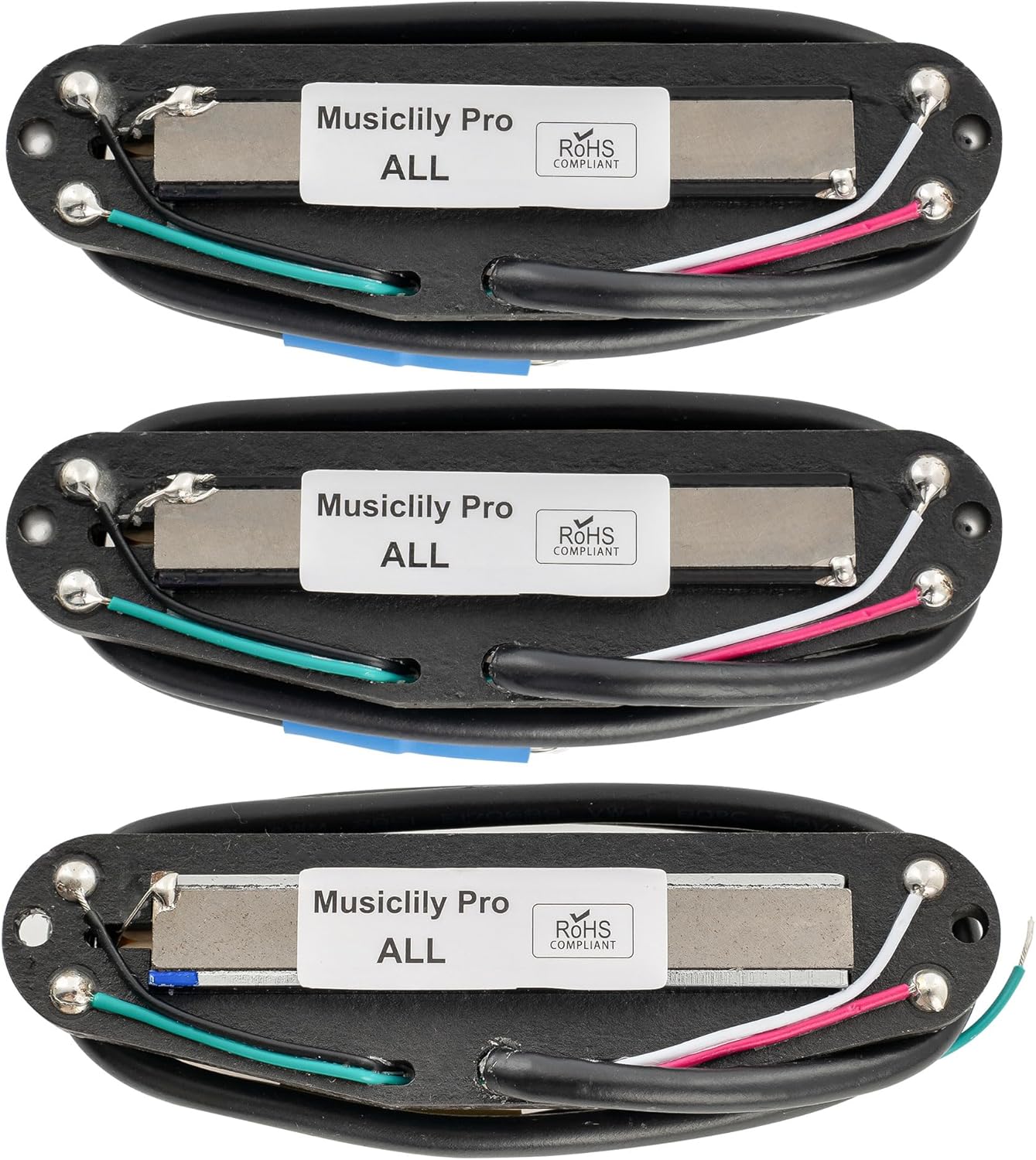Musiclily Pro ST-DPHA Alnico 5 Dual Single Coil Sized Humbucker Super Distortion Neck Middle Bridge Pickups Set for Strat Style Electric Guitar, Cream Body Chrome Rail