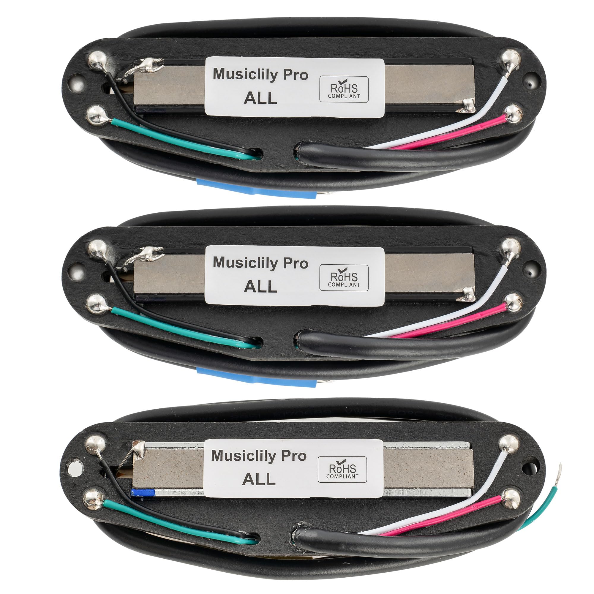 Musiclily Pro ST-DPHA Alnico 5 Rail Blade Humbucker Tonabnehmer Set für Strat E-Gitarre, Creme Chrom