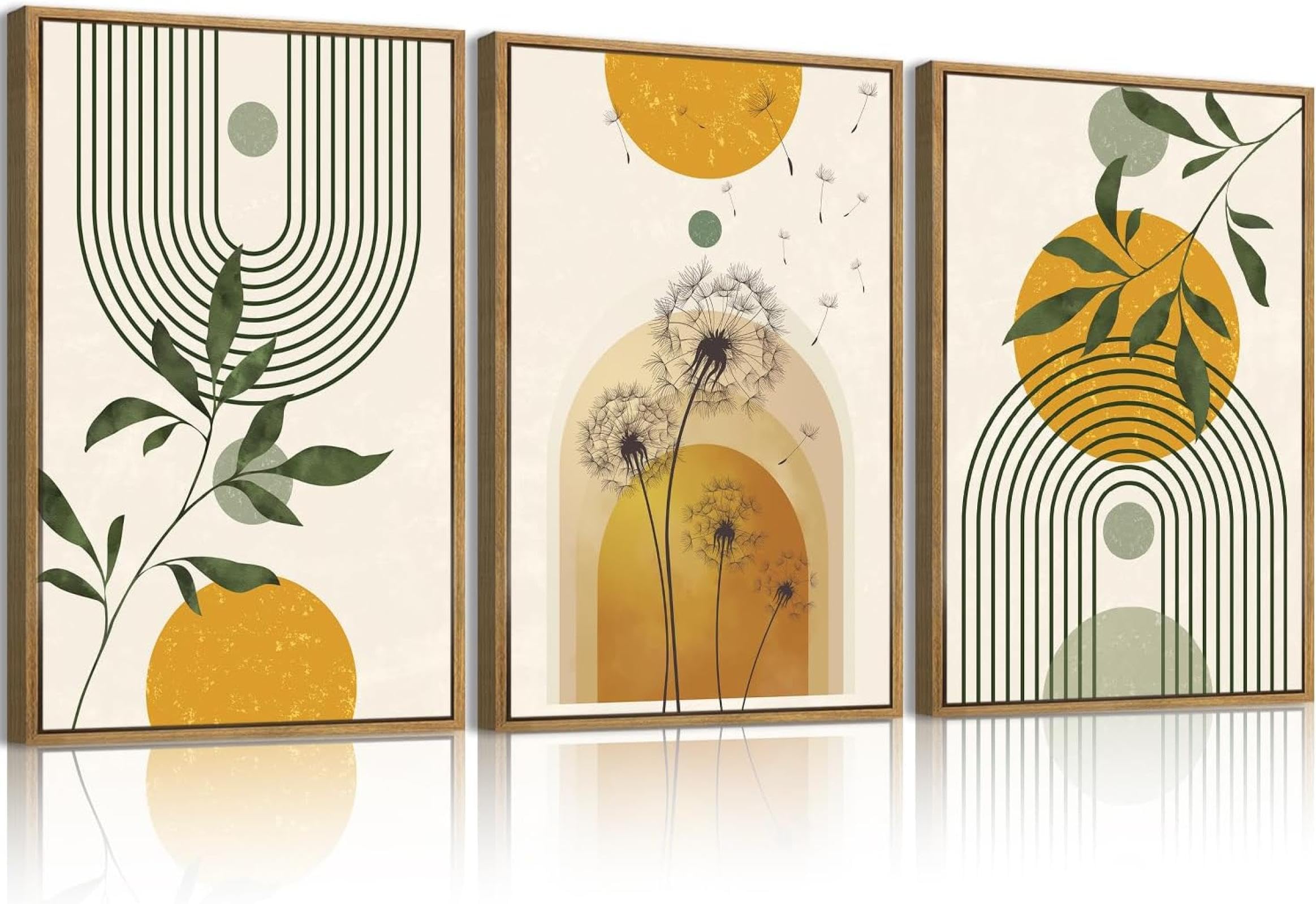 Œuvre d'art géométrique moderne triptyque végétal salon 3 cadres - 8