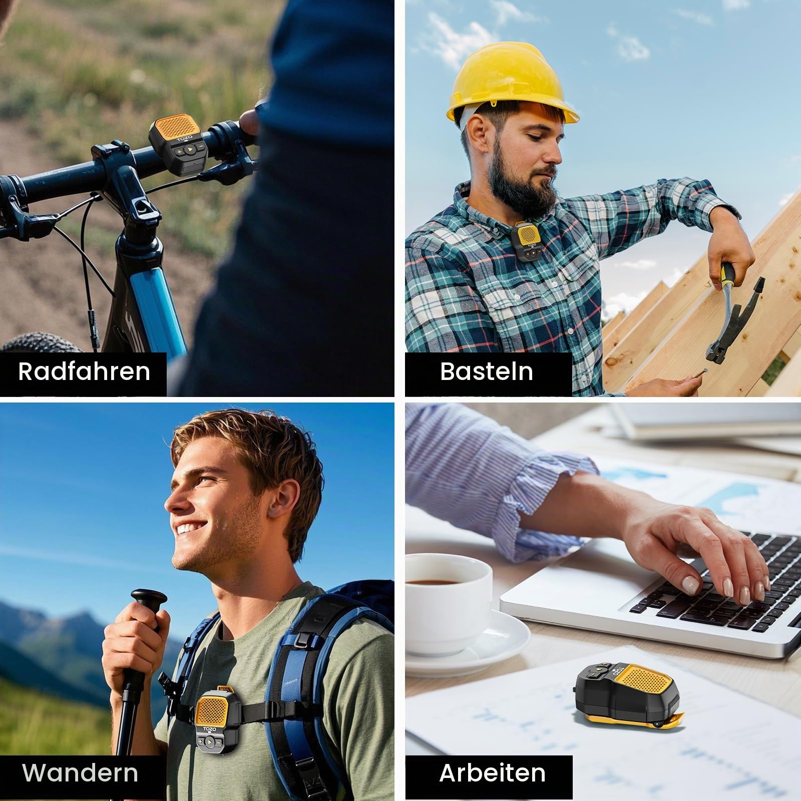 TOZO PM1 Mini Bluetooth Lautsprecher mit Clip und KI-Assistent | Klemmbarer Tragbarer Lautsprecher, 28mm-Treiber, IP67 wasserdicht, Sprachassistent, 20 Std. Wiedergabe für Outdoor, Reisen