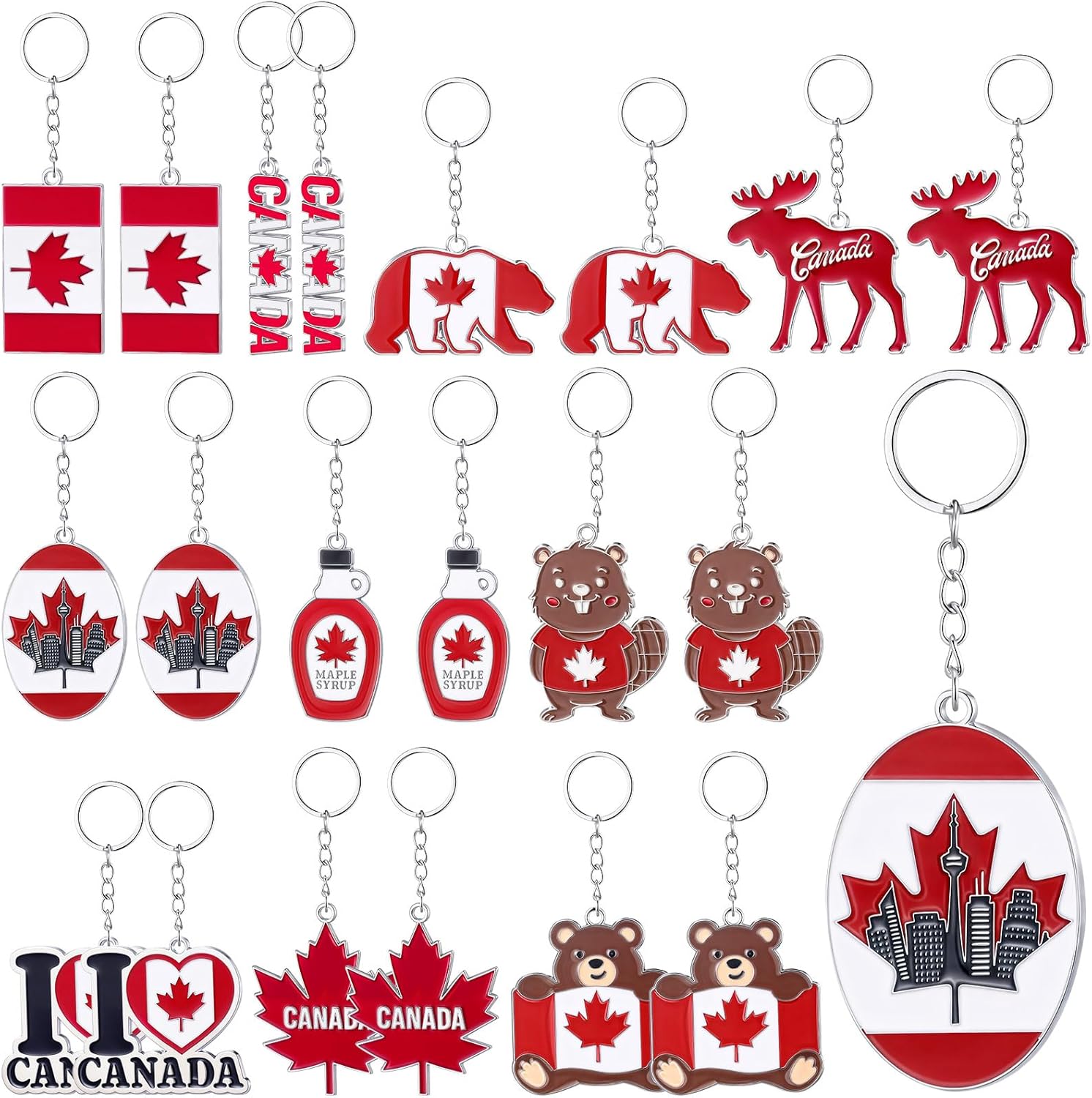 20 Pcs Canada Keychain Rings National Canada Day Zinc Alloy Keychains Gift Canadian Souvenir Flag Maple Leaf Decorations Keyring Purse Handbag Backpack Bag for Canadian Gifts Decorations