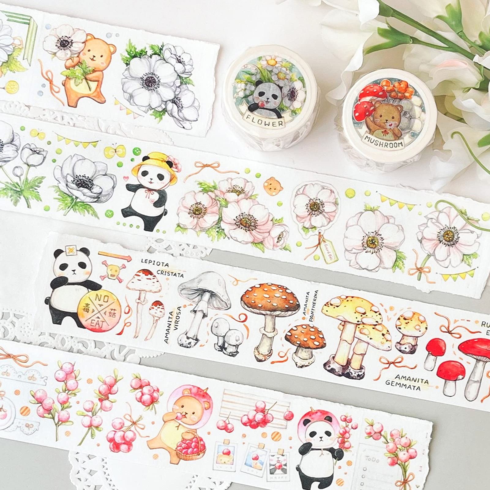 Amazon.co.jp: マスキングテープ かわいい EverEin 花柄 パンダ 特殊