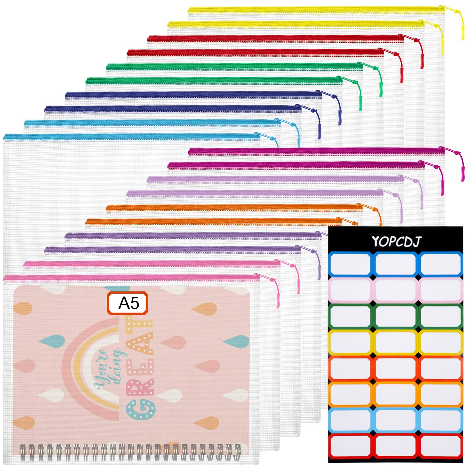 20 sacchetti in rete con cerniera, formato A5, 17,5 x 23,9 cm, impermeabili, con cerniera, sacchetti in plastica con cerniera per organizzare, borse a rete per riporre articoli scolastici da viaggio,