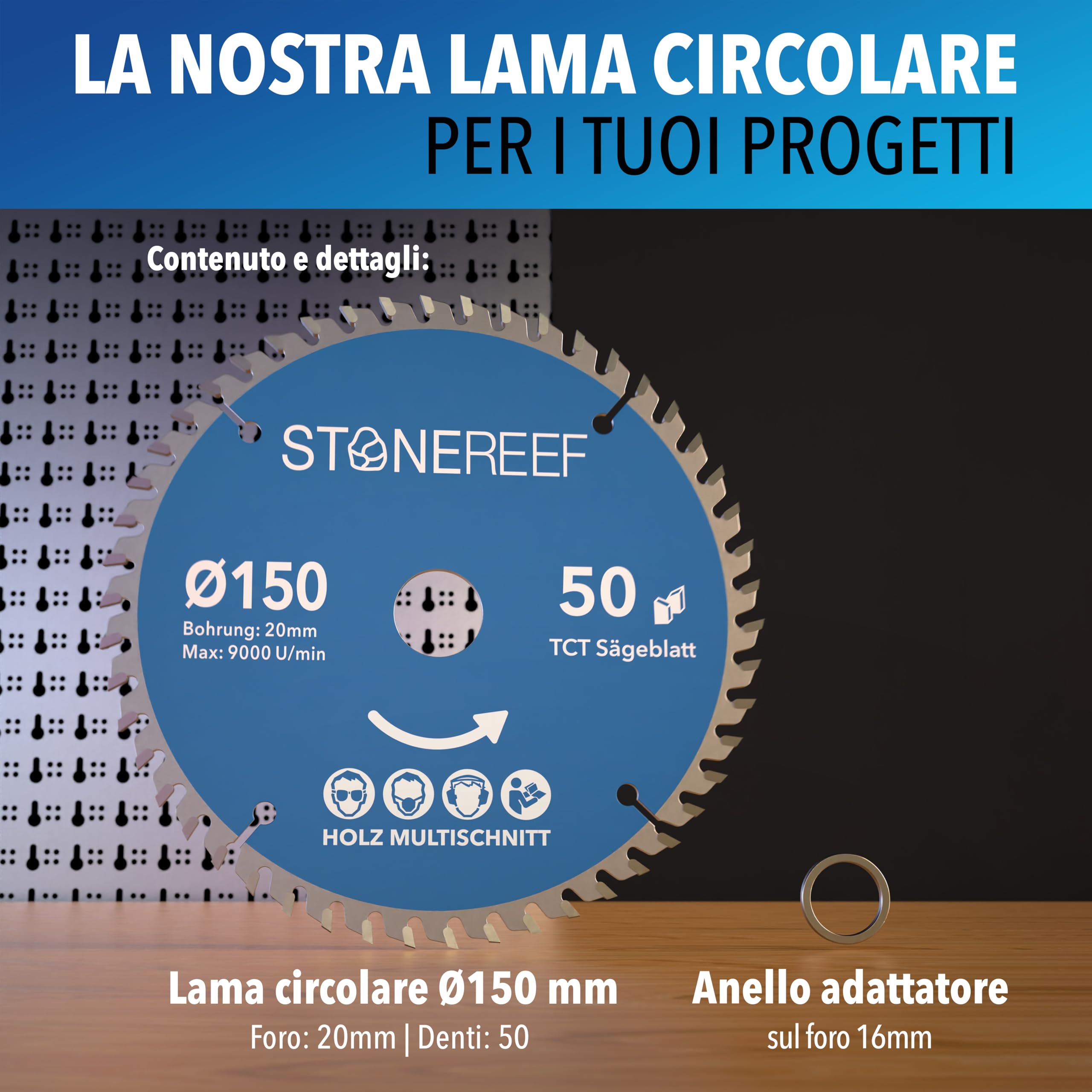 Lama per sega circolare 150 x 20 cm, con adattatore per foro da 20 e 16 mm, compatibile con smerigliatrice angolare di Bosch, Makita ecc. – Lama per sega circolare – per legno e alluminio